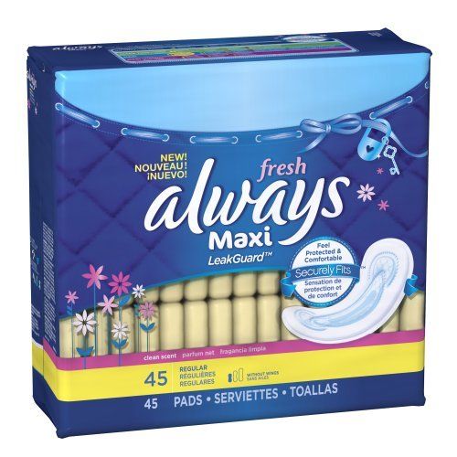 Always Maxi Regular Fresh Without Wings, Scented Pads, 45 Count (Pack ...
